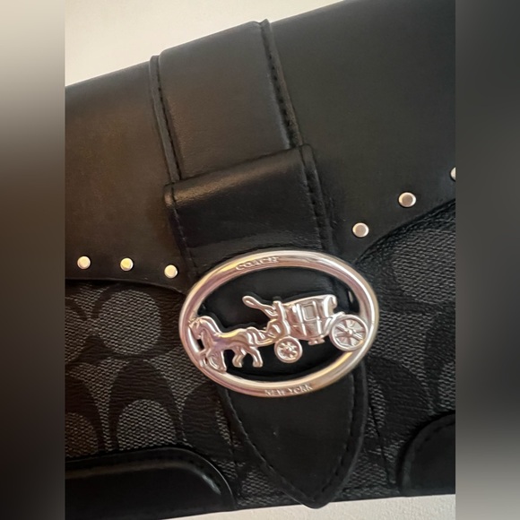 Coach Georgie Colorblock Signature Canvas With Rivets Leather Shoulder Bag - Picture 2 of 7